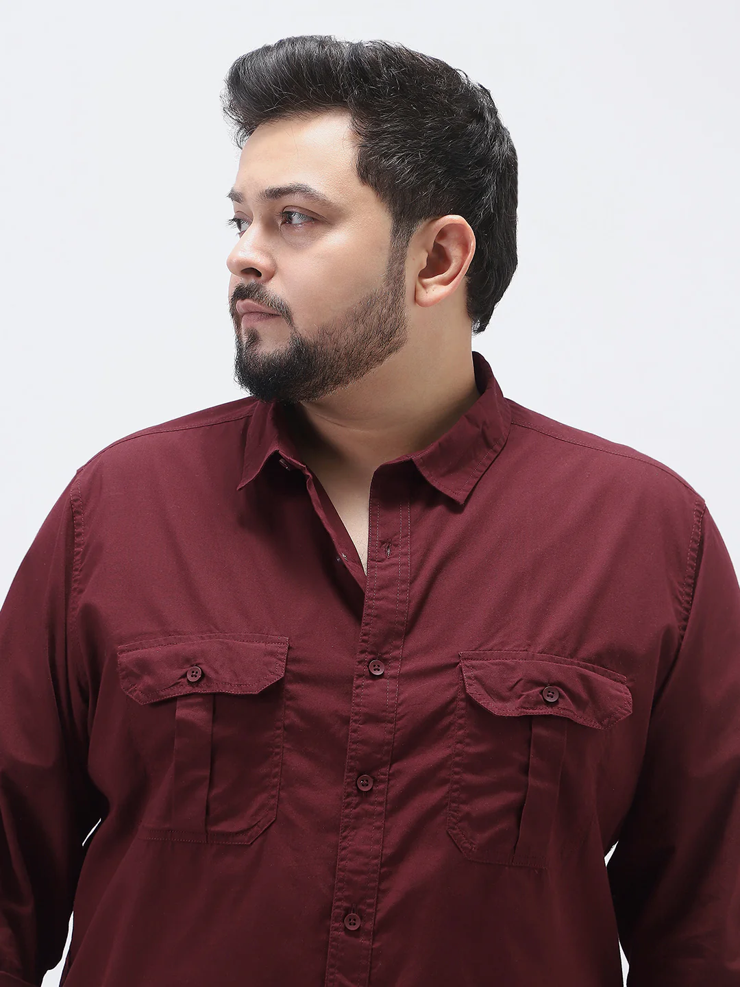 Plus Men's Maroon Cotton Full Sleeve Regular Fit Casual Solid Shirt - Image 5