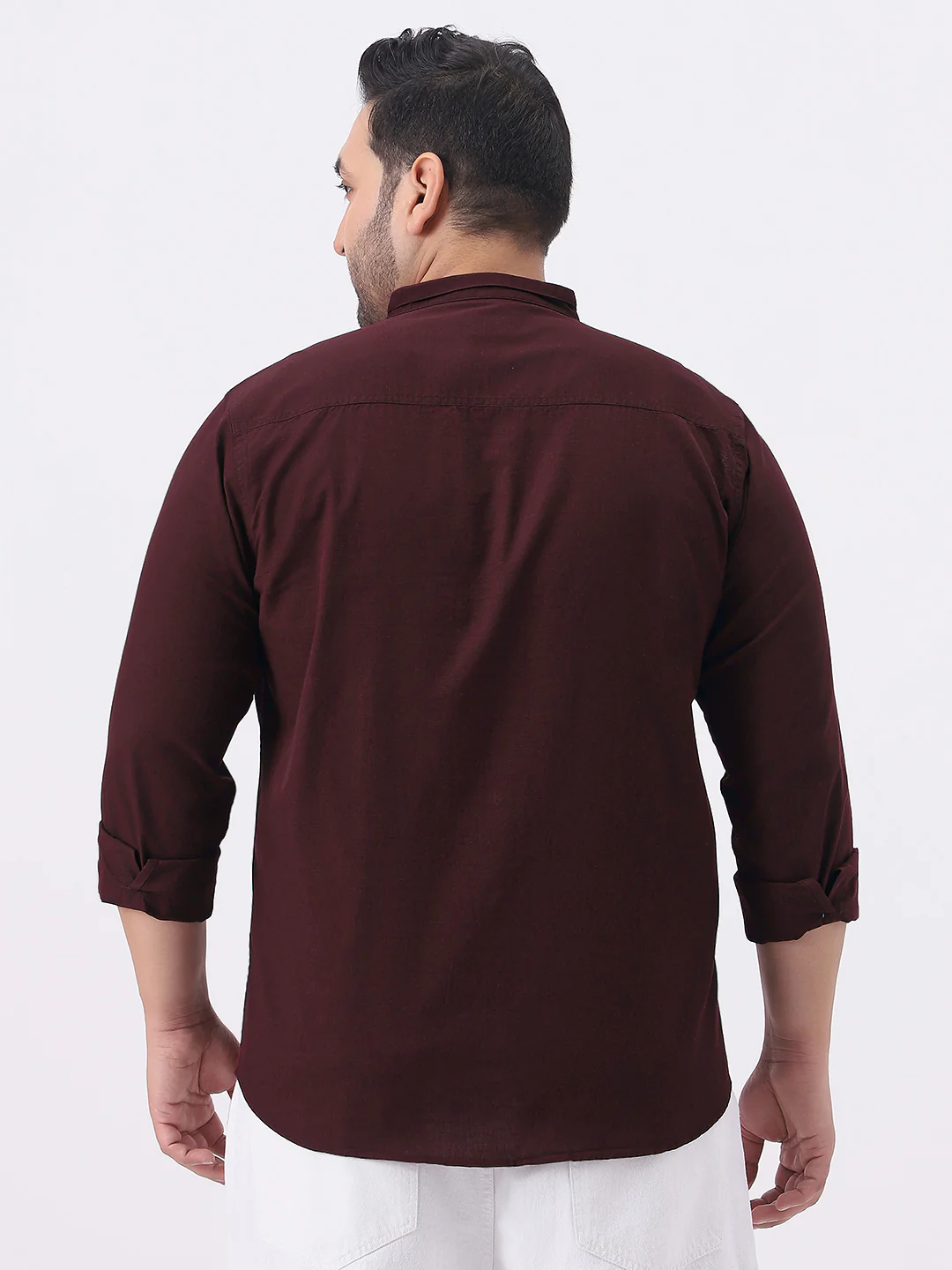Plus Men's Maroon Cotton Full Sleeve Regular Fit Casual Solid Shirt with Band Collar - Image 3
