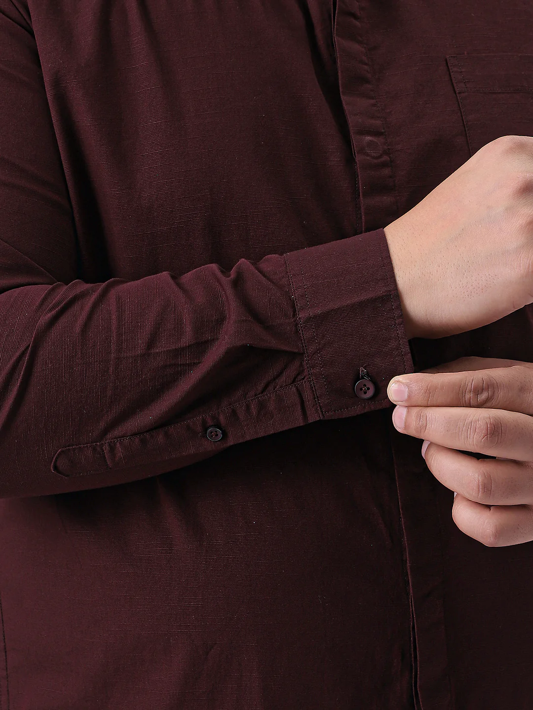Plus Men's Maroon Cotton Full Sleeve Regular Fit Casual Solid Shirt with Band Collar - Image 6
