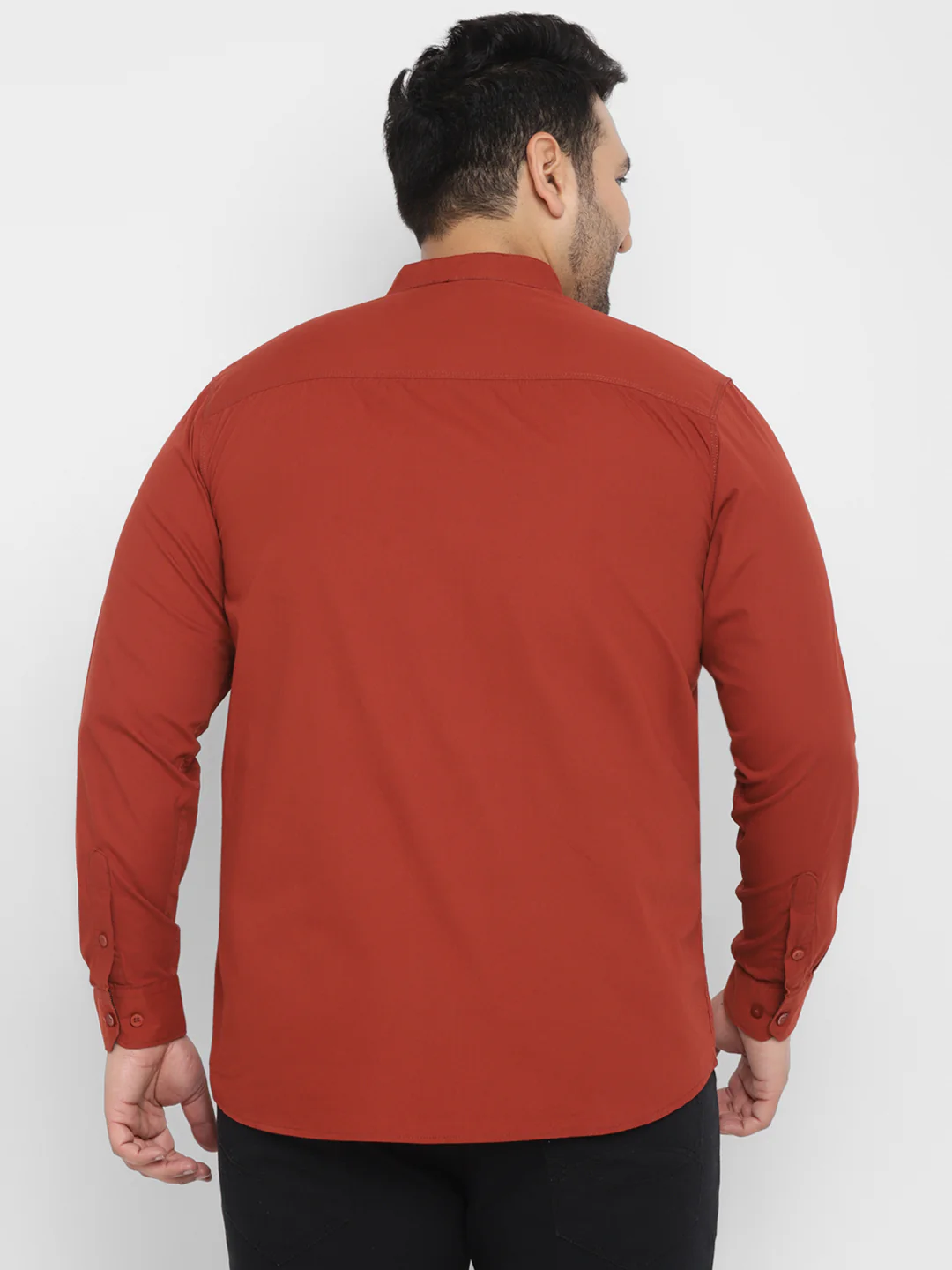 Plus Men's Maroon Cotton Full Sleeve Regular Fit Casual Solid Shirt with Mandarin Collar - Image 3
