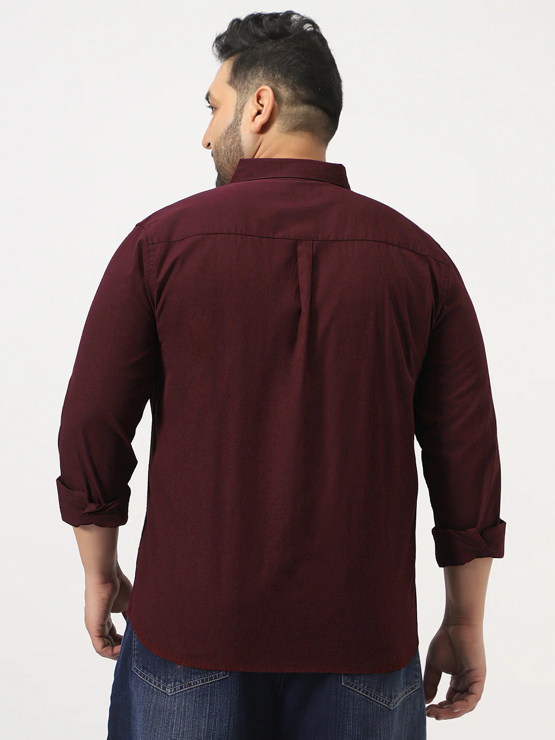 Plus Men's Maroon Cotton Full Sleeve Regular Fit Casual Solid Slub Shirt with Spread Collar - Image 3