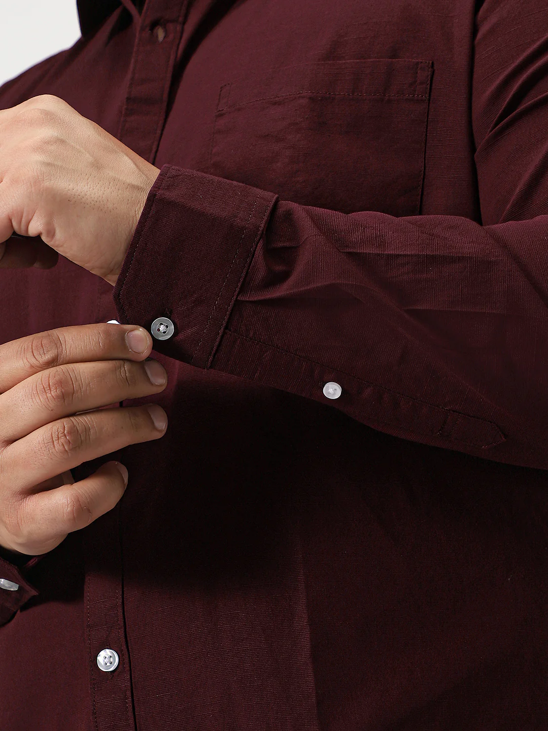 Plus Men's Maroon Cotton Full Sleeve Regular Fit Casual Solid Slub Shirt with Spread Collar - Image 6
