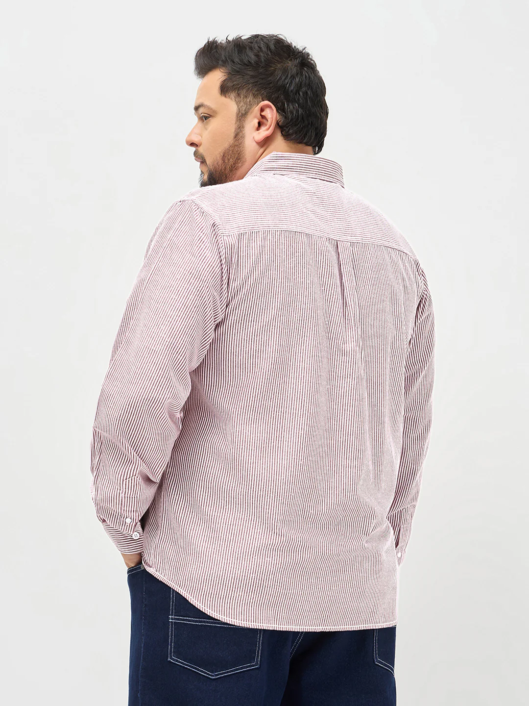 Plus Men's Maroon Cotton Full Sleeve Regular Fit Casual Striped Shirt - Image 4
