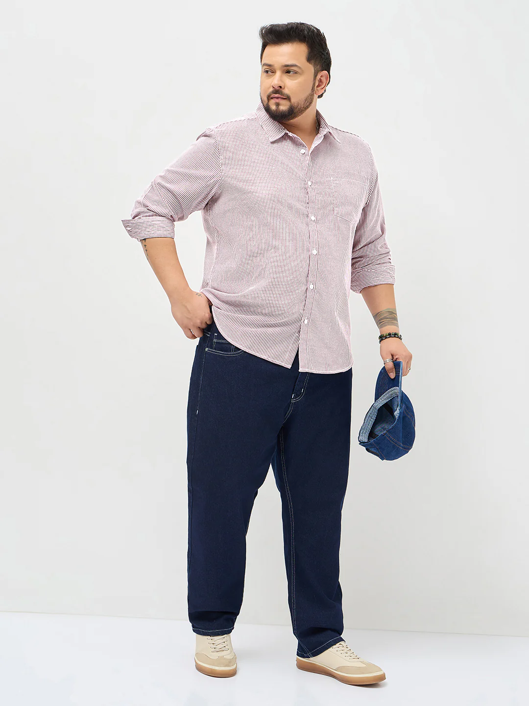 Plus Men's Maroon Cotton Full Sleeve Regular Fit Casual Striped Shirt - Image 5