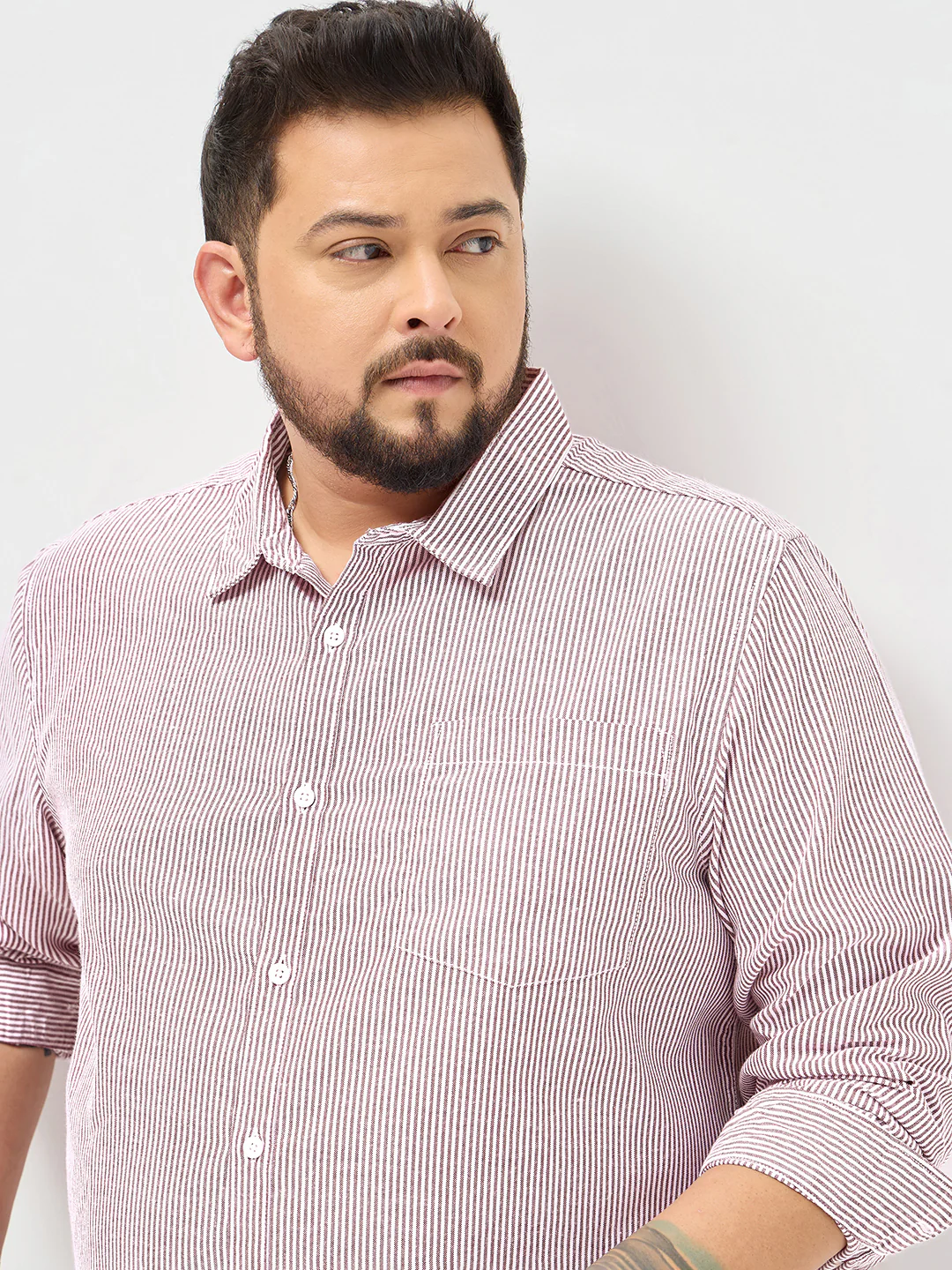Plus Men's Maroon Cotton Full Sleeve Regular Fit Casual Striped Shirt - Image 6