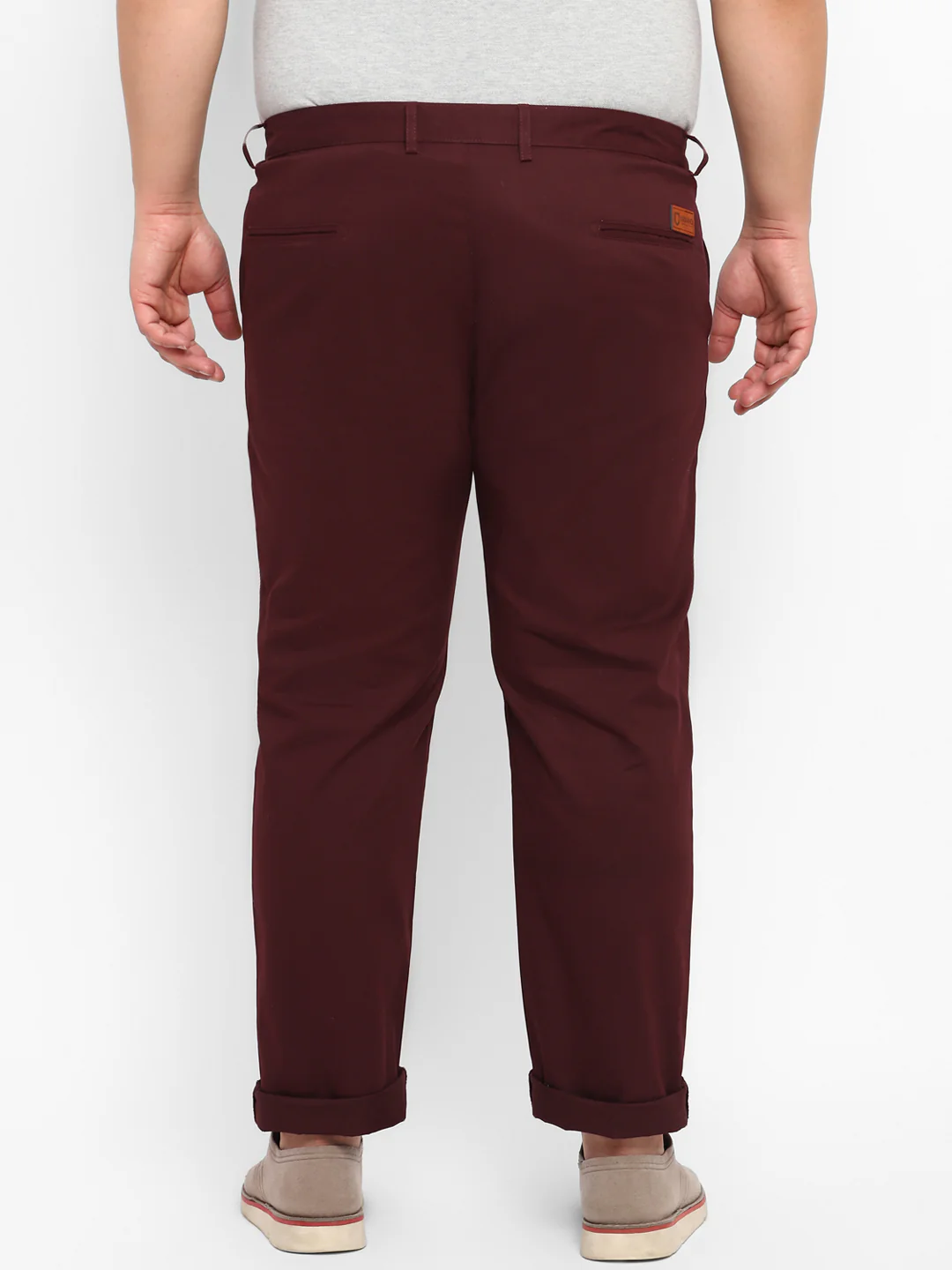 Plus Men's Maroon Cotton Regular Fit Casual Chinos Trousers - Image 3