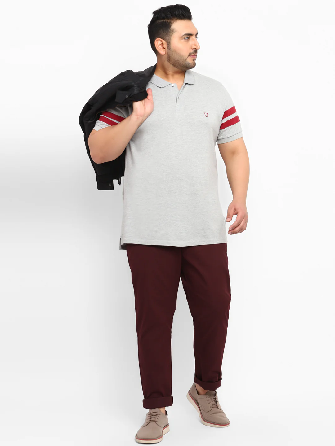 Plus Men's Maroon Cotton Regular Fit Casual Chinos Trousers - Image 4