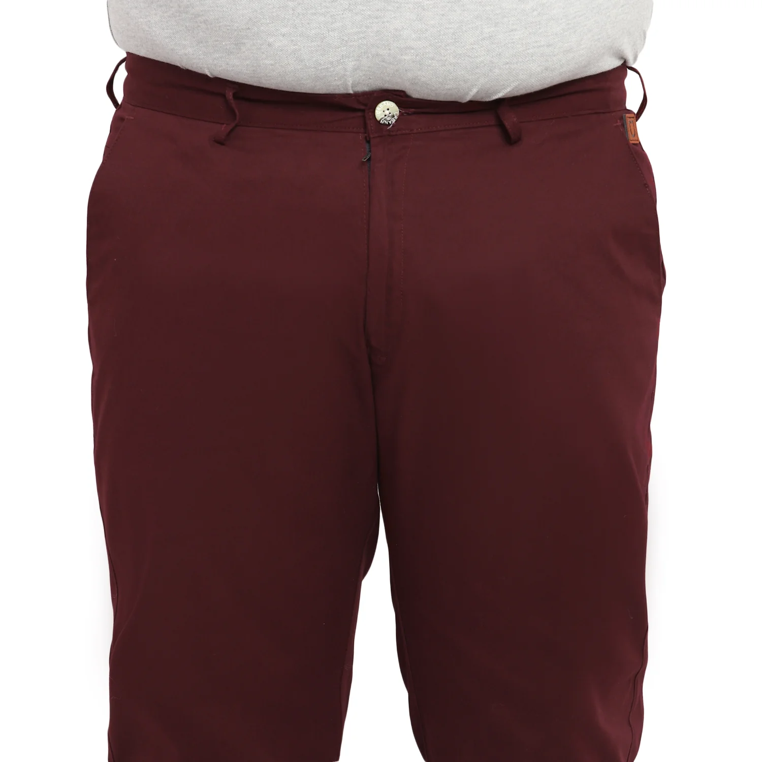 Plus Men's Maroon Cotton Regular Fit Casual Chinos Trousers - Image 5