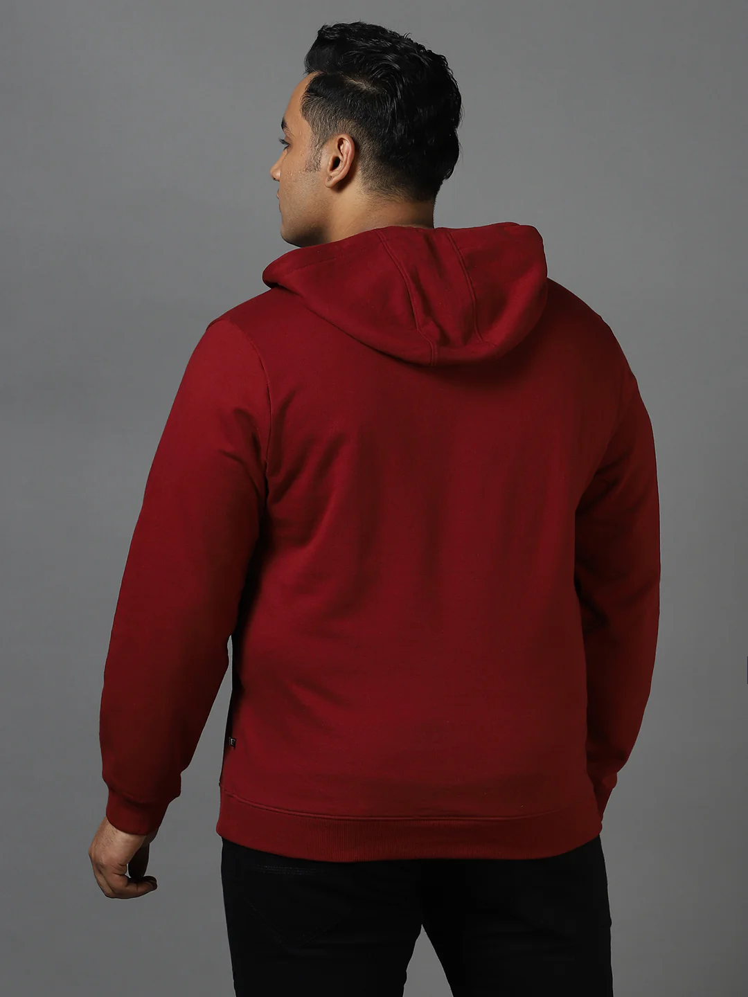 Plus Men's Maroon Cotton Solid Button Hooded Neck Sweatshirt - Image 3