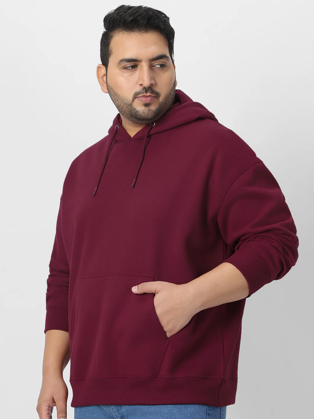 Plus Men's Maroon Cotton Solid Oversized Hooded Neck Sweatshirt - Image 2