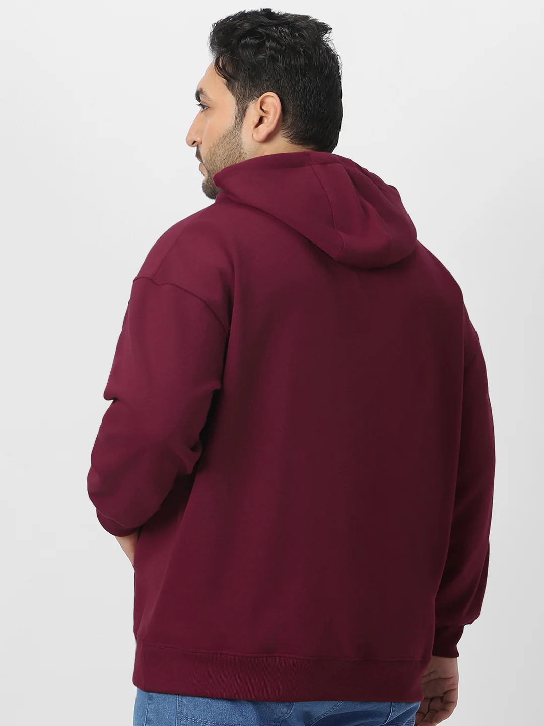 Plus Men's Maroon Cotton Solid Oversized Hooded Neck Sweatshirt - Image 3