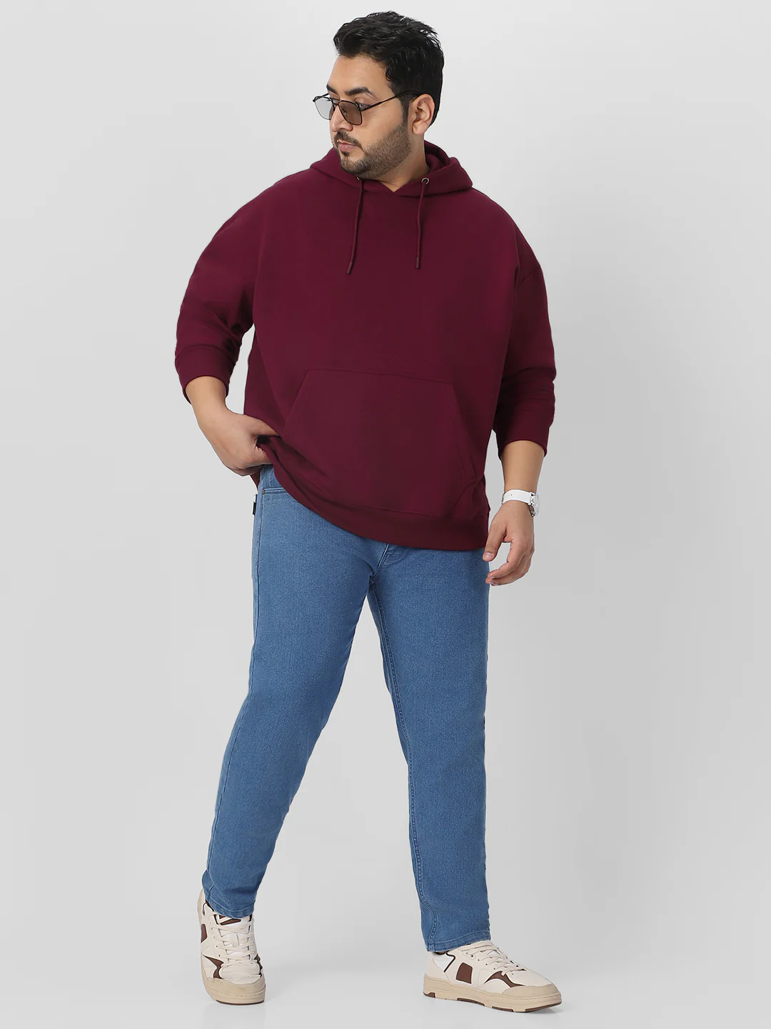 Plus Men's Maroon Cotton Solid Oversized Hooded Neck Sweatshirt - Image 4