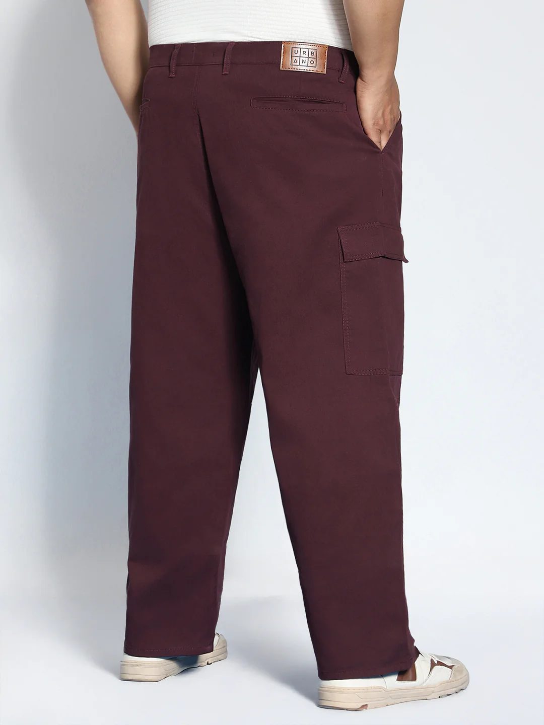 Plus Men's Maroon Loose Baggy Fit Solid Cargo Chino Pant with 6 Pockets Non-Stretchable - Image 4