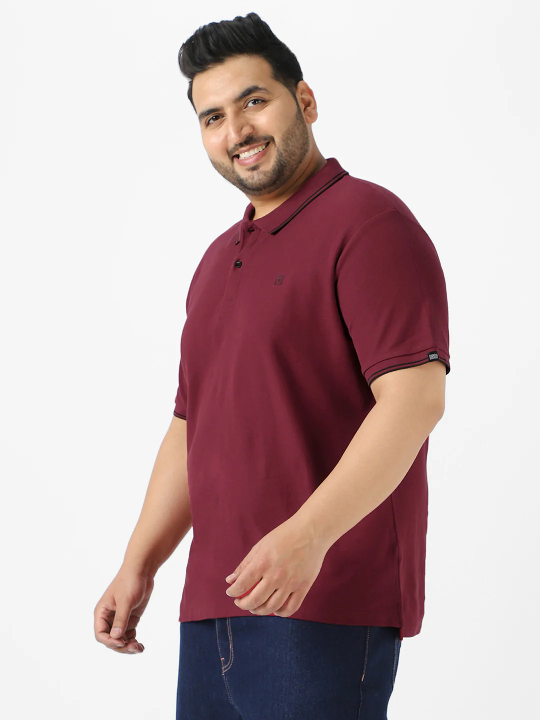Plus Men's Maroon Solid Cotton Polo T-Shirt - Image 3