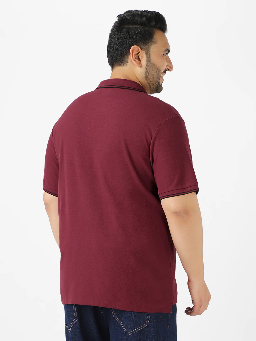 Plus Men's Maroon Solid Cotton Polo T-Shirt - Image 4