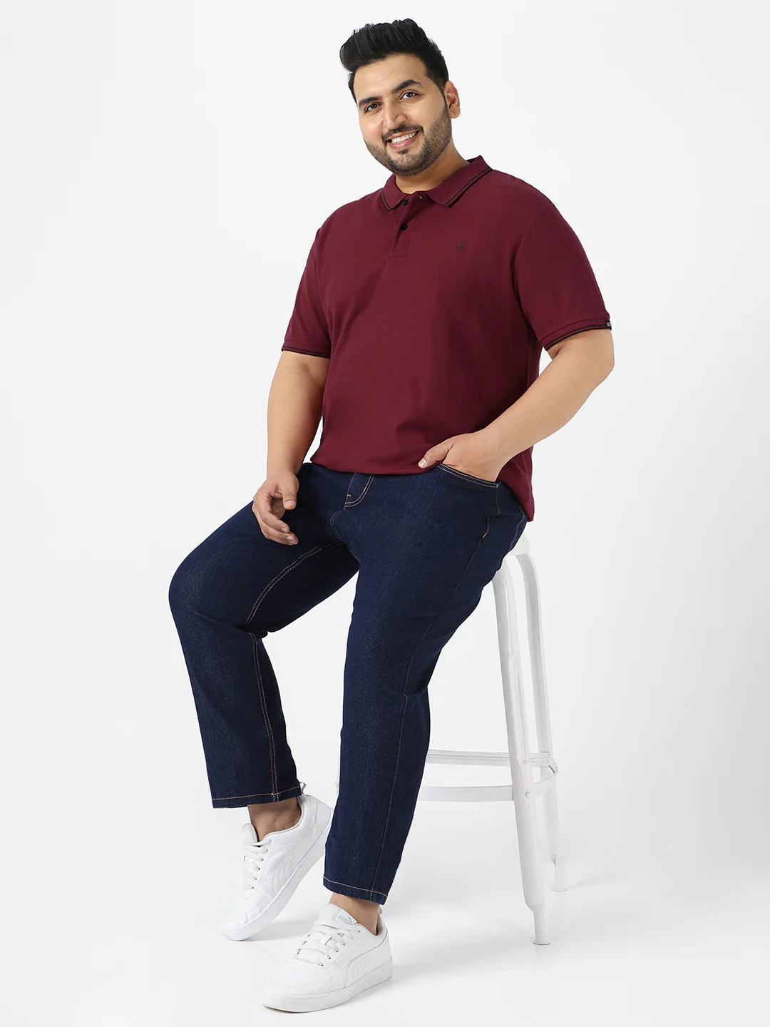 Plus Men's Maroon Solid Cotton Polo T-Shirt - Image 5