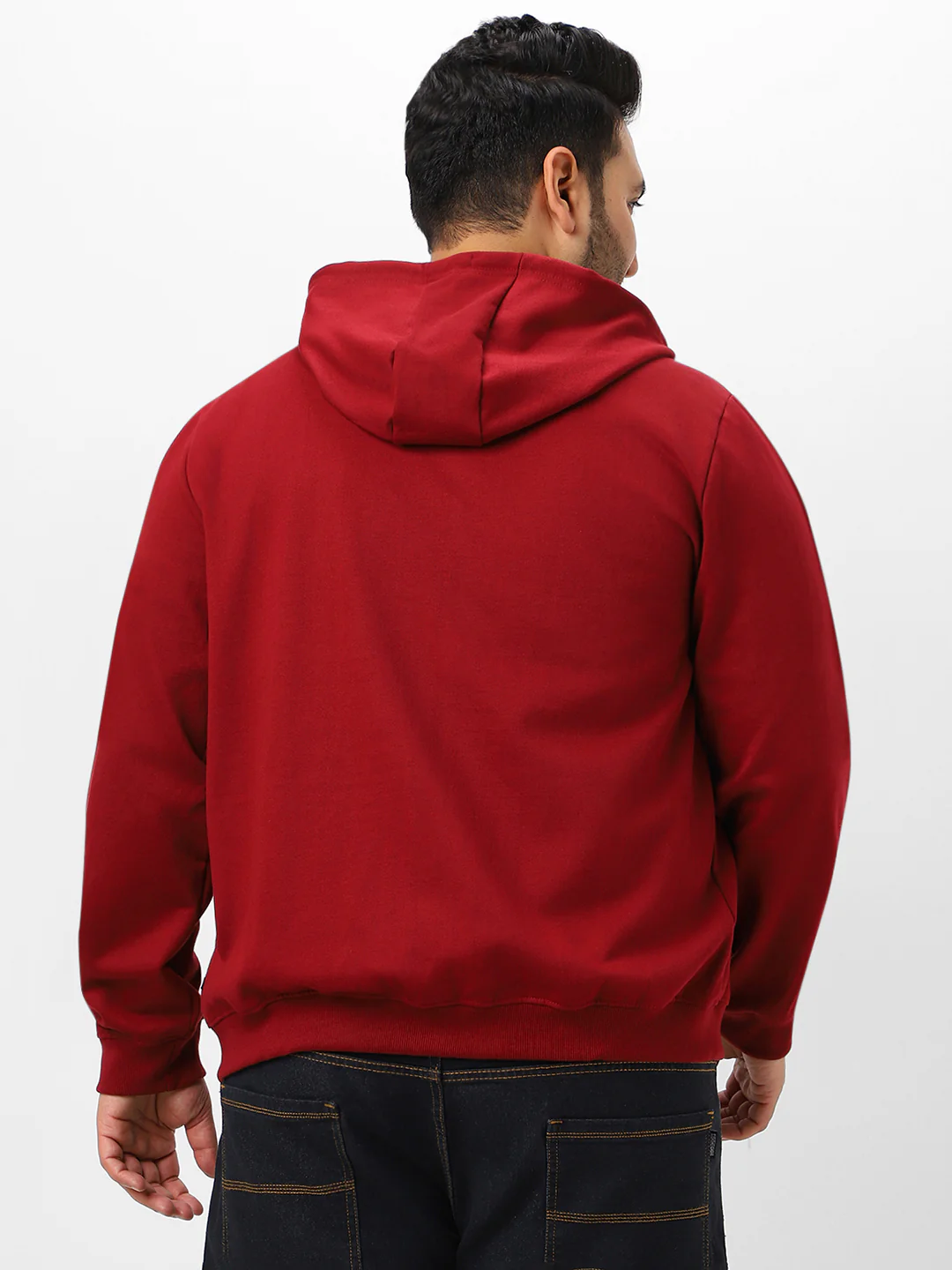 Plus Men's Maroon Solid Cotton Zippered Hooded Casual Winterwear Sweatshirt - Image 4