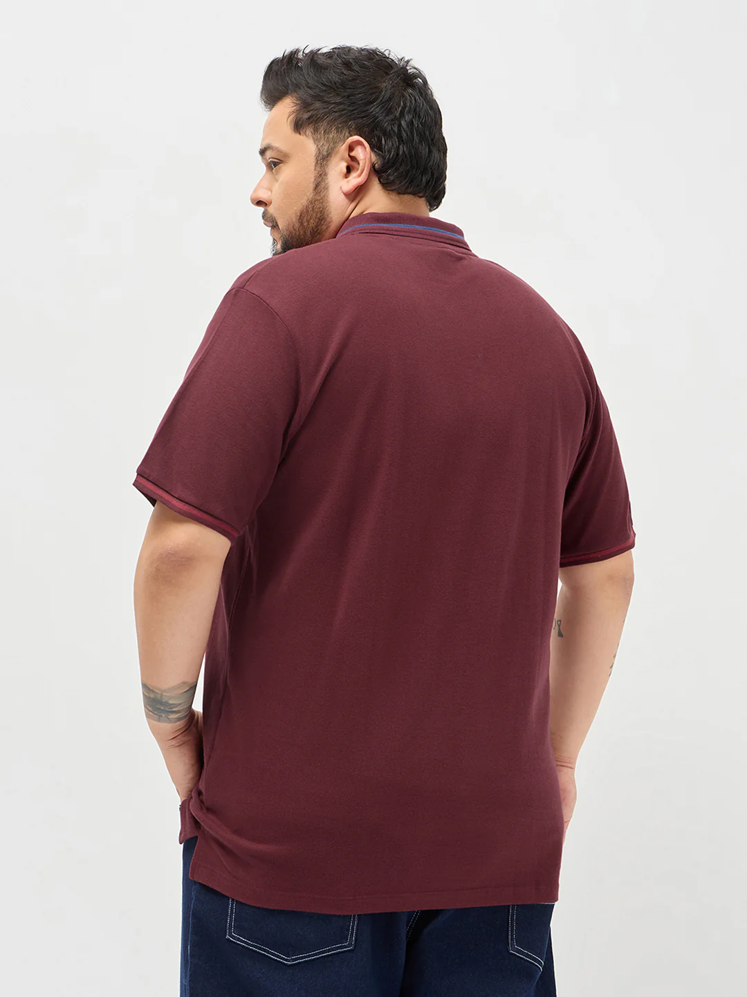 Plus Men's Maroon Solid Regular Fit Half Sleeve Cotton Polo T-Shirt - Image 3