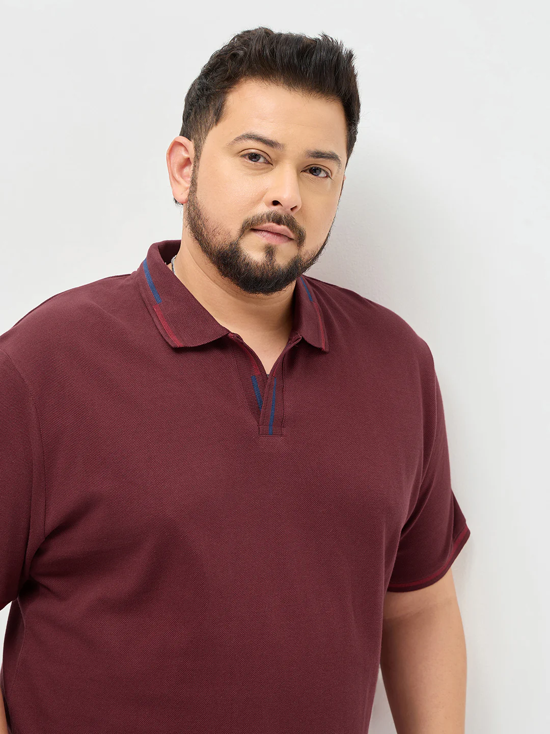 Plus Men's Maroon Solid Regular Fit Half Sleeve Cotton Polo T-Shirt - Image 5