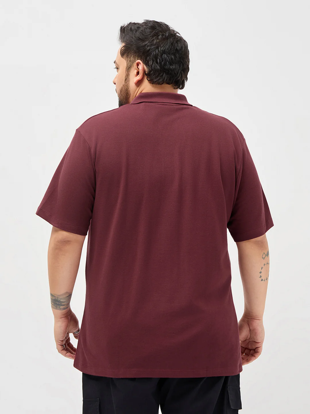Plus Men's Maroon Solid Regular Fit Half Sleeve Cotton Polo T-Shirt - Image 3