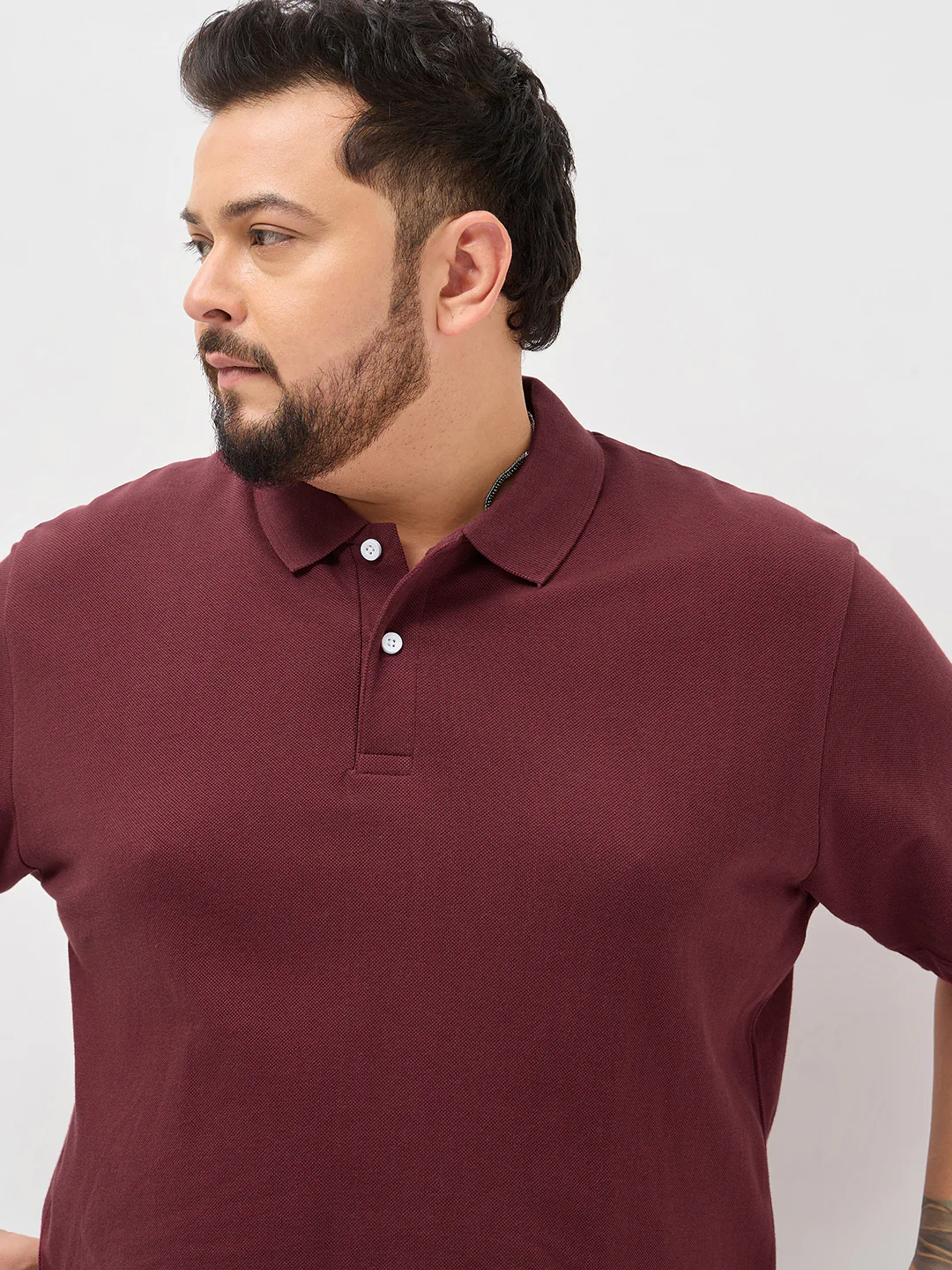 Plus Men's Maroon Solid Regular Fit Half Sleeve Cotton Polo T-Shirt - Image 5