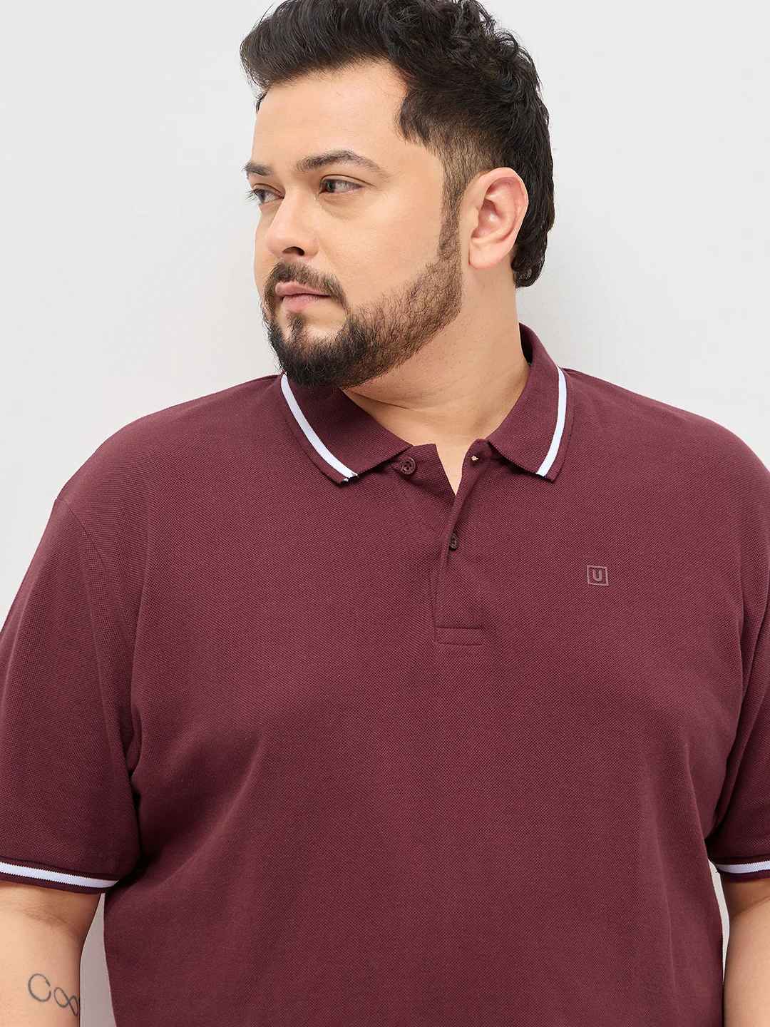 Plus Men's Maroon Solid Regular Fit Half Sleeve Cotton Polo T-Shirt - Image 5