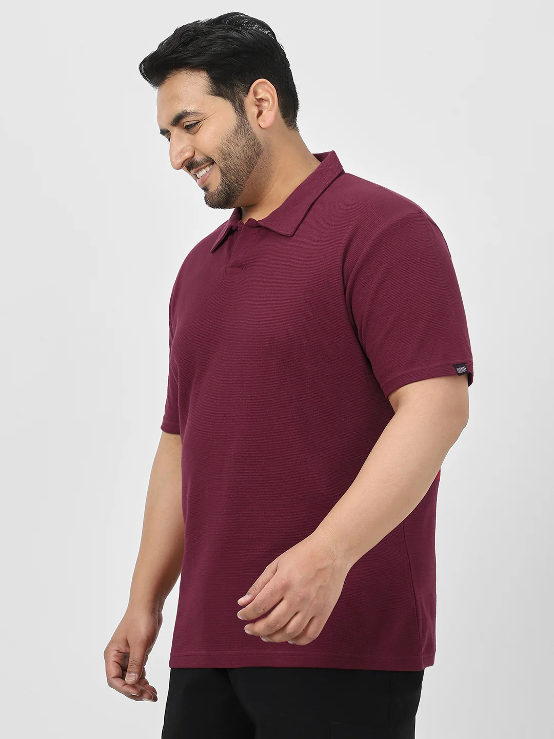 Plus Men's Maroon Textured Regular Fit Half Sleeve Cotton Polo T-Shirt - Image 4