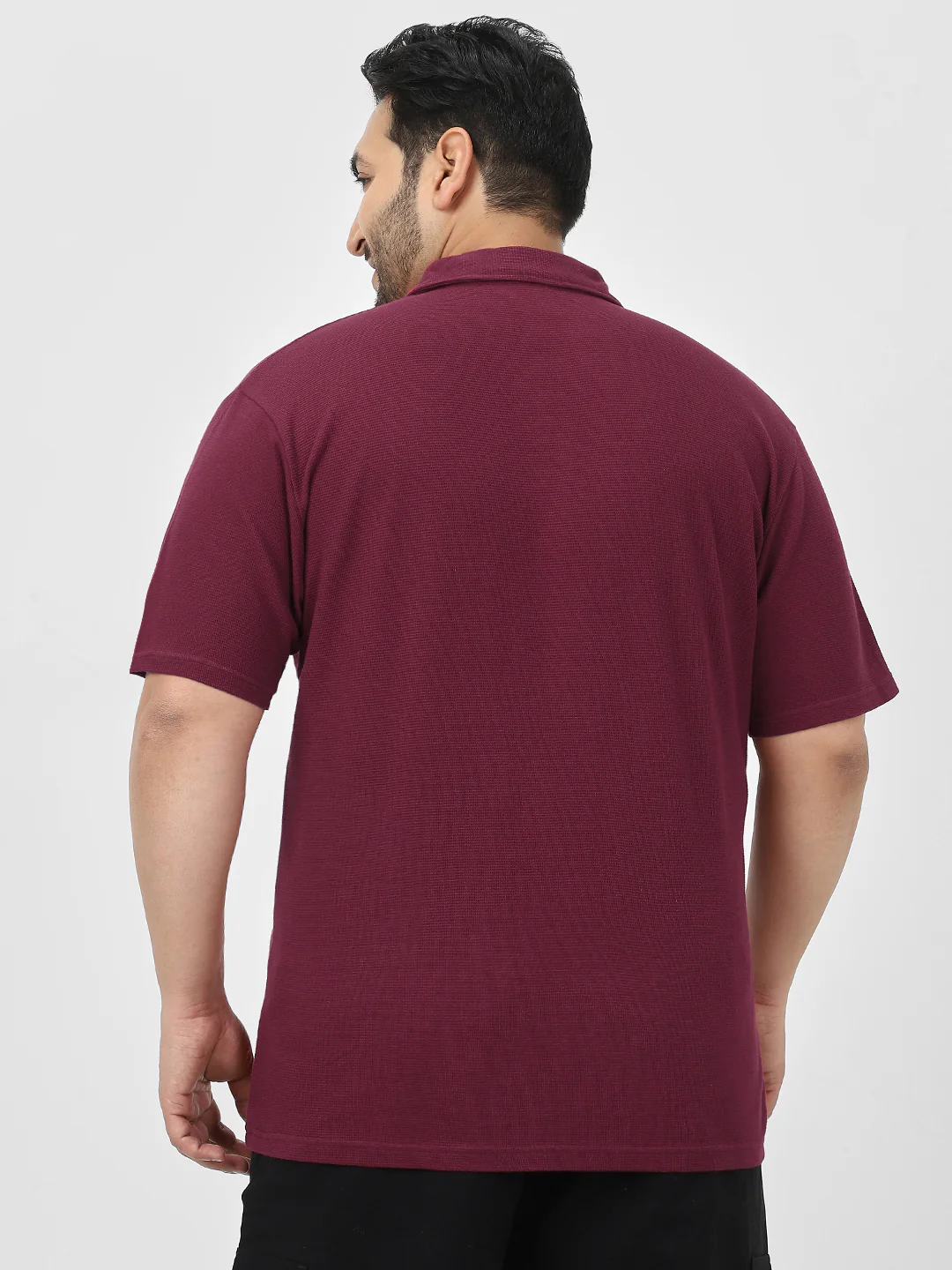 Plus Men's Maroon Textured Regular Fit Half Sleeve Cotton Polo T-Shirt - Image 5