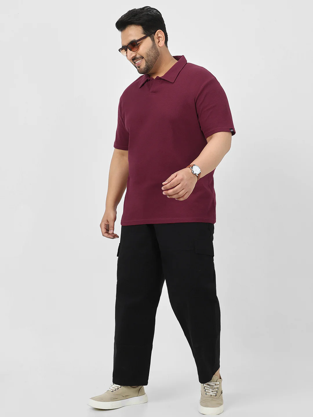 Plus Men's Maroon Textured Regular Fit Half Sleeve Cotton Polo T-Shirt - Image 6