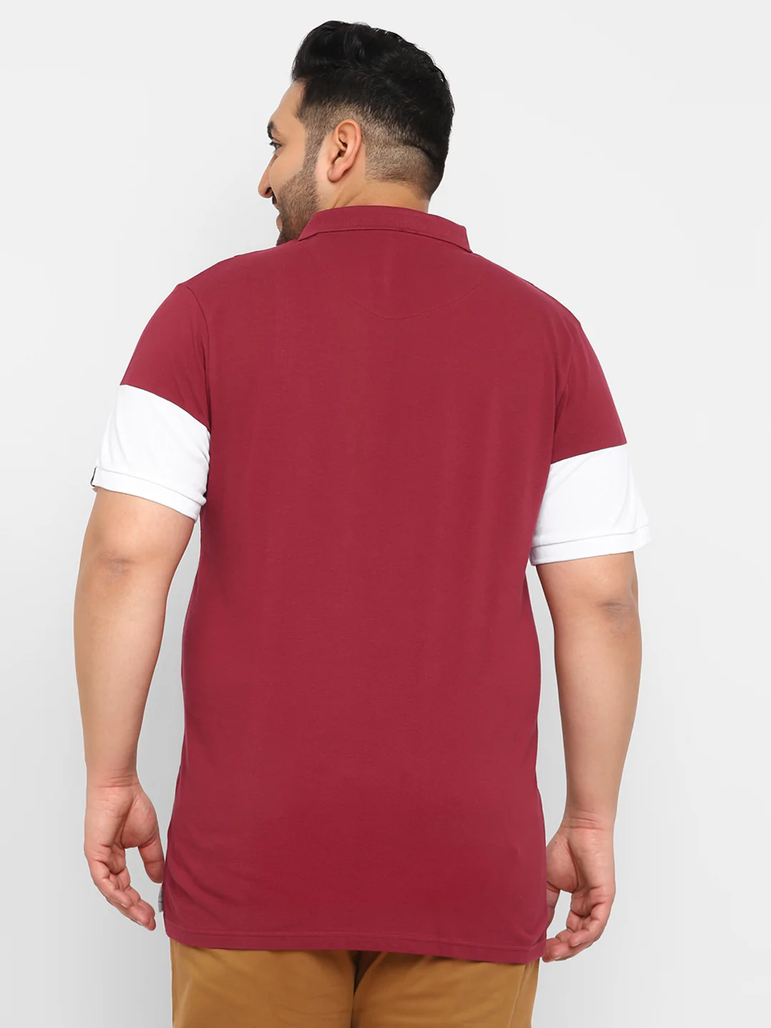 Plus Men's Maroon, White, Grey Melange Colour-Block Regular Fit Half Sleeve Cotton Polo T-Shirt - Image 3