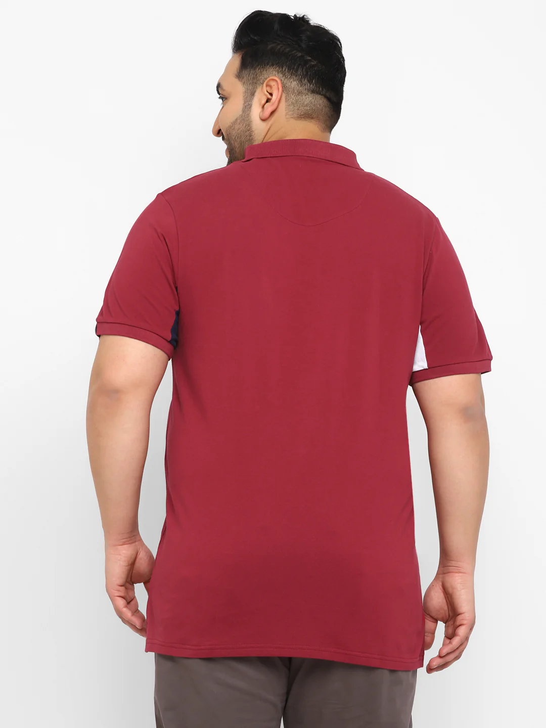 Plus Men's Maroon, Yellow, White Colour-Block Regular Fit Half Sleeve Cotton Polo T-Shirt - Image 3