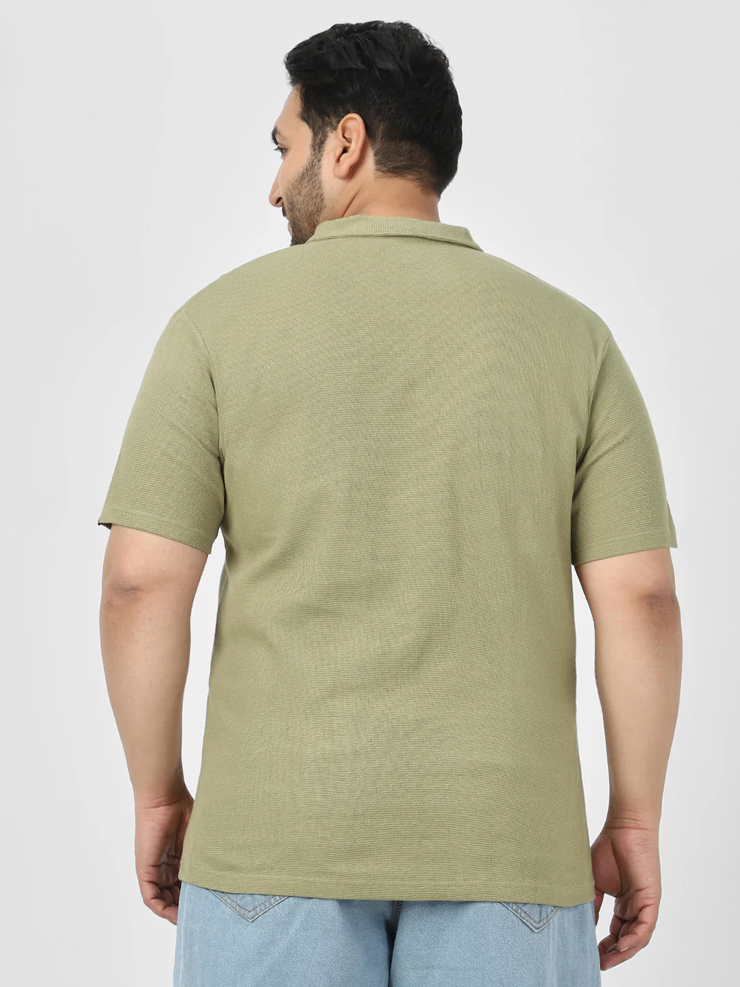 Plus Men's Matcha Green Textured Regular Fit Half Sleeve Cotton Polo T-Shirt - Image 5