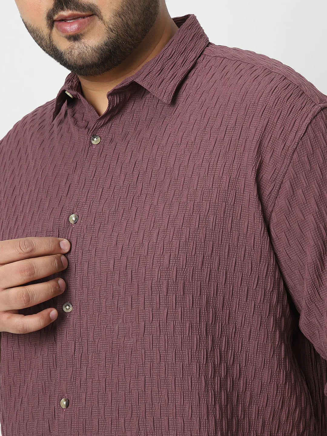 Plus Men's Mauve Cotton Full Sleeve Regular Fit Textured Shirt with Spread Collar - Image 5