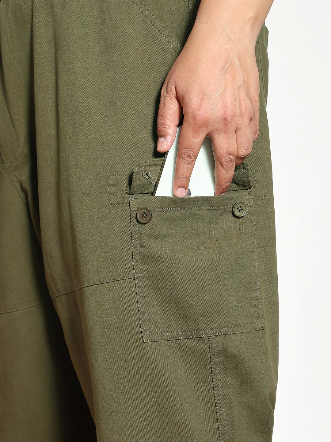 Plus Men's Medium Olive Loose Baggy Fit Cargo Jogger Chino Pant with 6 Pockets Stretchable - Image 5