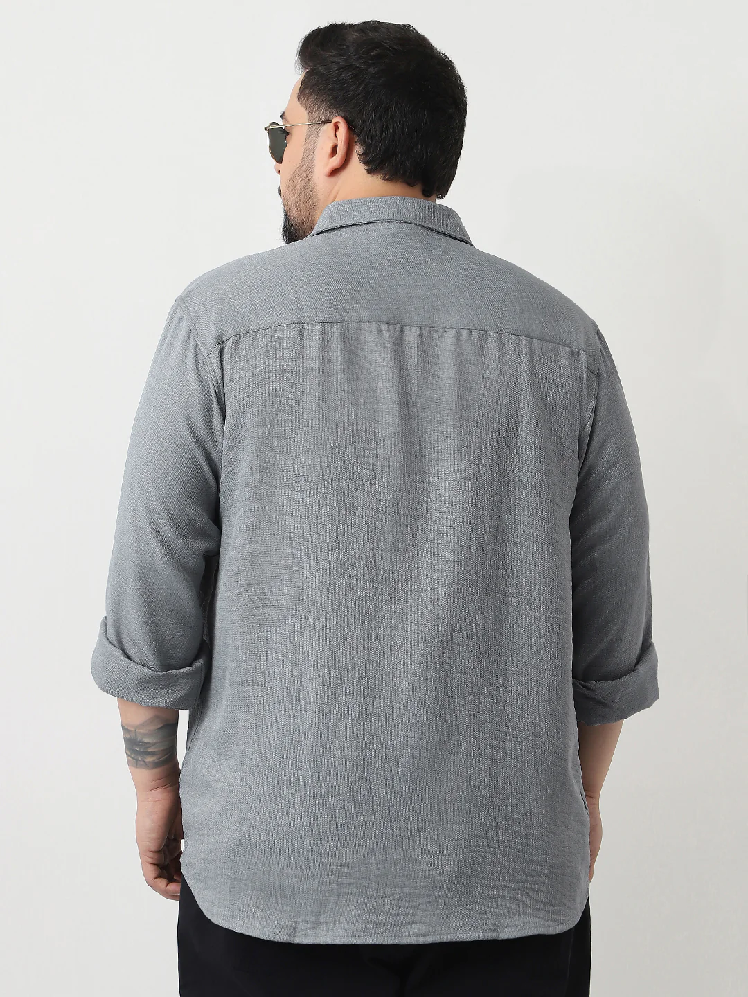 Plus Men's Metallic Blue Linen Blend Full Sleeve Relaxed Fit Casual Solid Shirt - Image 4