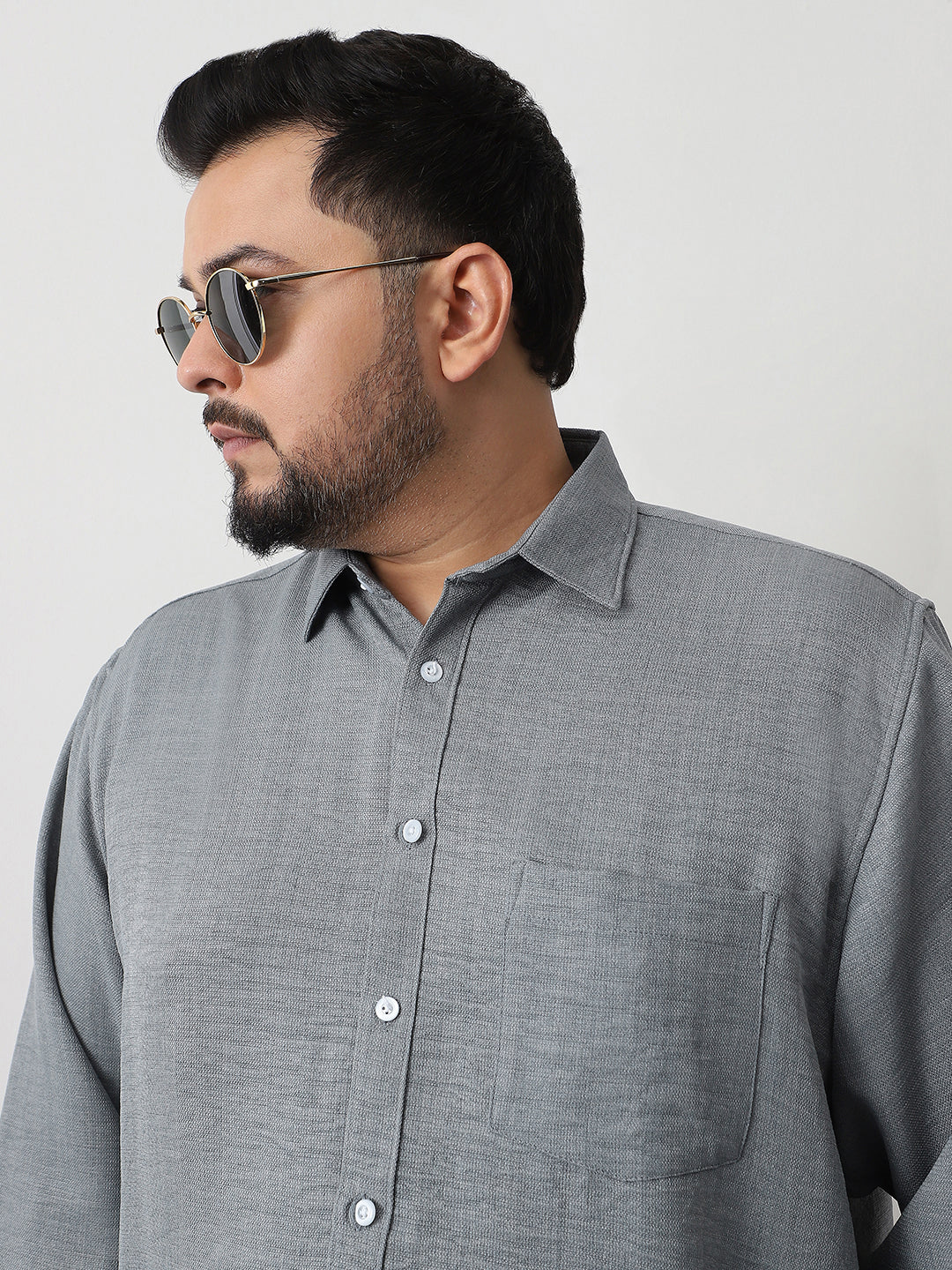 Plus Men's Metallic Blue Linen Blend Full Sleeve Relaxed Fit Casual Solid Shirt - Image 6