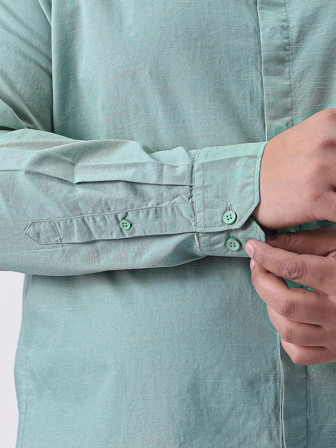 Plus Men's Mint Cotton Full Sleeve Regular Fit Casual Solid Shirt with Band Collar - Image 6