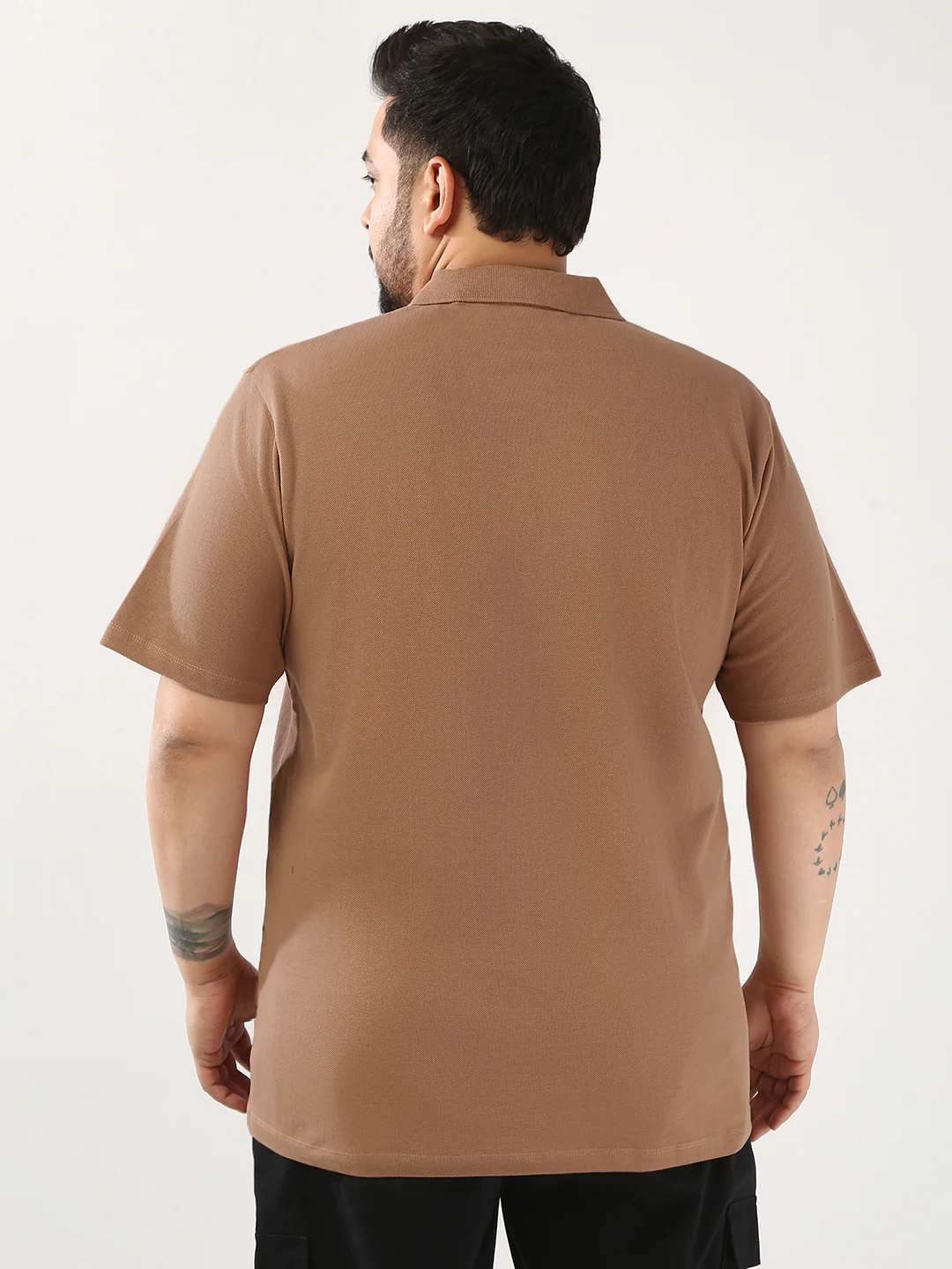 Plus Men's Mocha Mousse Solid Regular Fit Half Sleeve Cotton Polo T-Shirt - Image 3