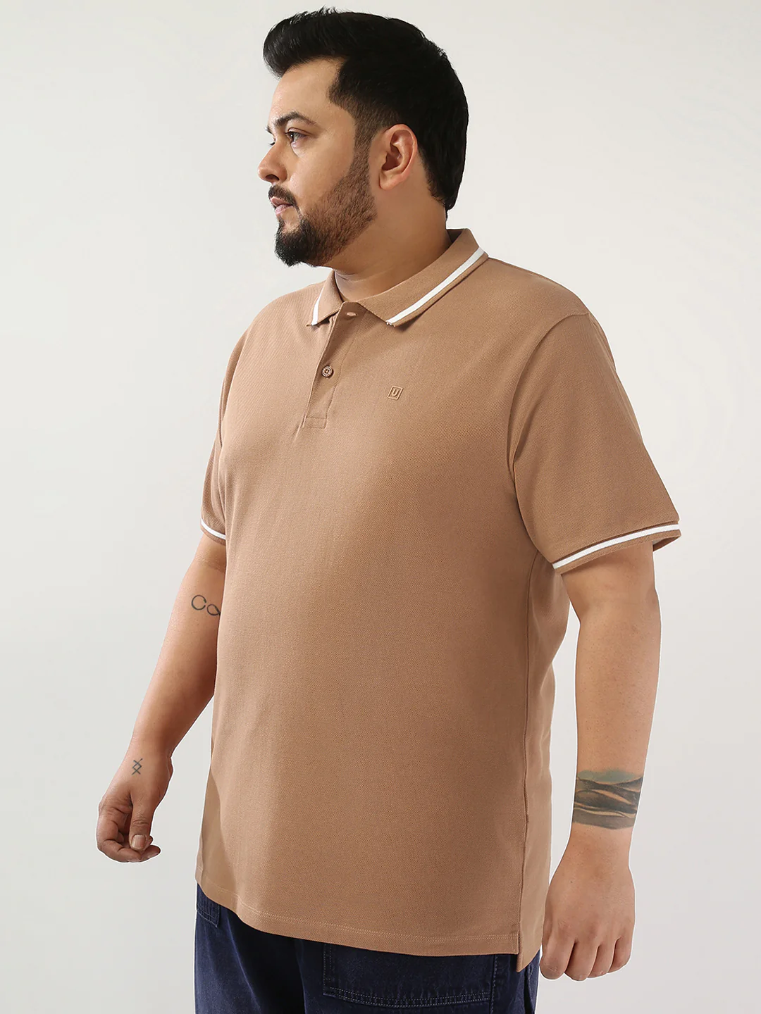 Plus Men's Mocha Mousse Solid Regular Fit Half Sleeve Cotton Polo T-Shirt - Image 3