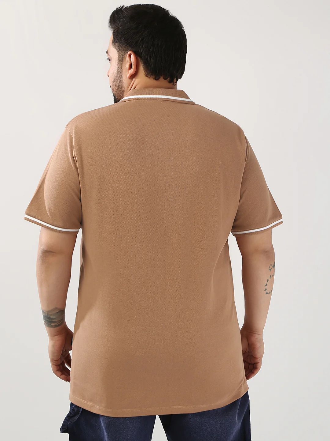 Plus Men's Mocha Mousse Solid Regular Fit Half Sleeve Cotton Polo T-Shirt - Image 4
