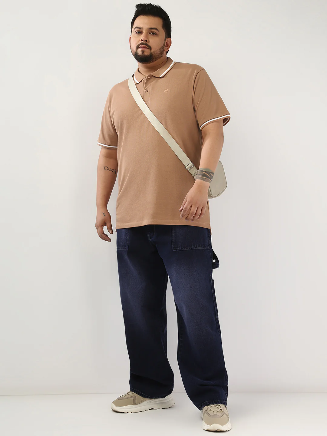 Plus Men's Mocha Mousse Solid Regular Fit Half Sleeve Cotton Polo T-Shirt - Image 5