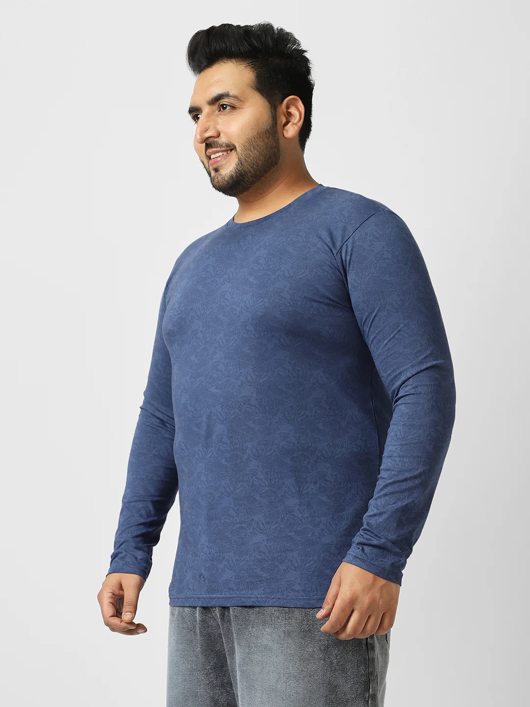 Plus Men's Mood Indigo Printed Full Sleeve Regular Fit Cotton T-Shirt - Image 2