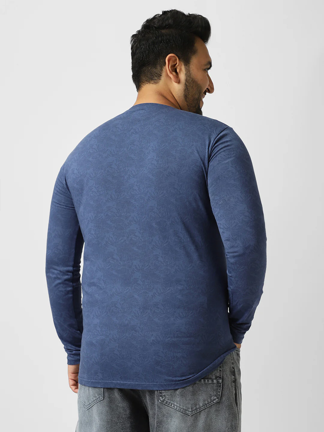 Plus Men's Mood Indigo Printed Full Sleeve Regular Fit Cotton T-Shirt - Image 3