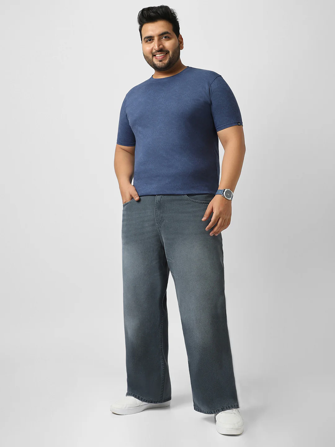 Plus Men's Mood Indigo Printed Half Sleeve Regular Fit Cotton T-Shirt - Image 4