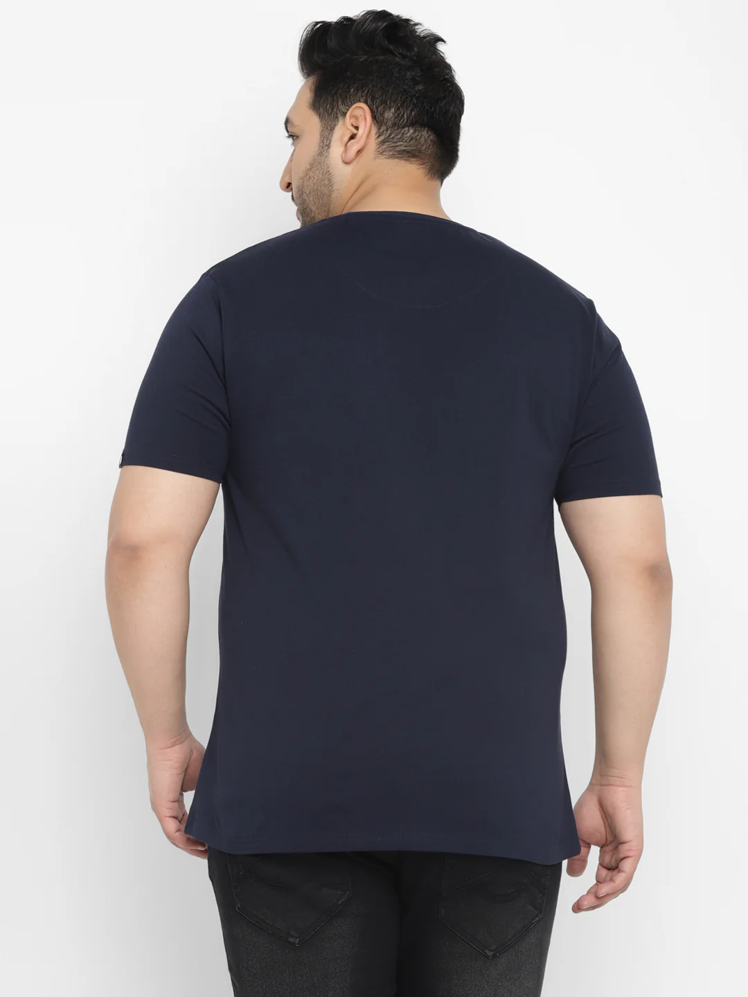 Plus Men's Navy Blue, Black Color-Block Military Camouflage Printed Half Sleeve Regular Fit Cotton T-Shirt - Image 3