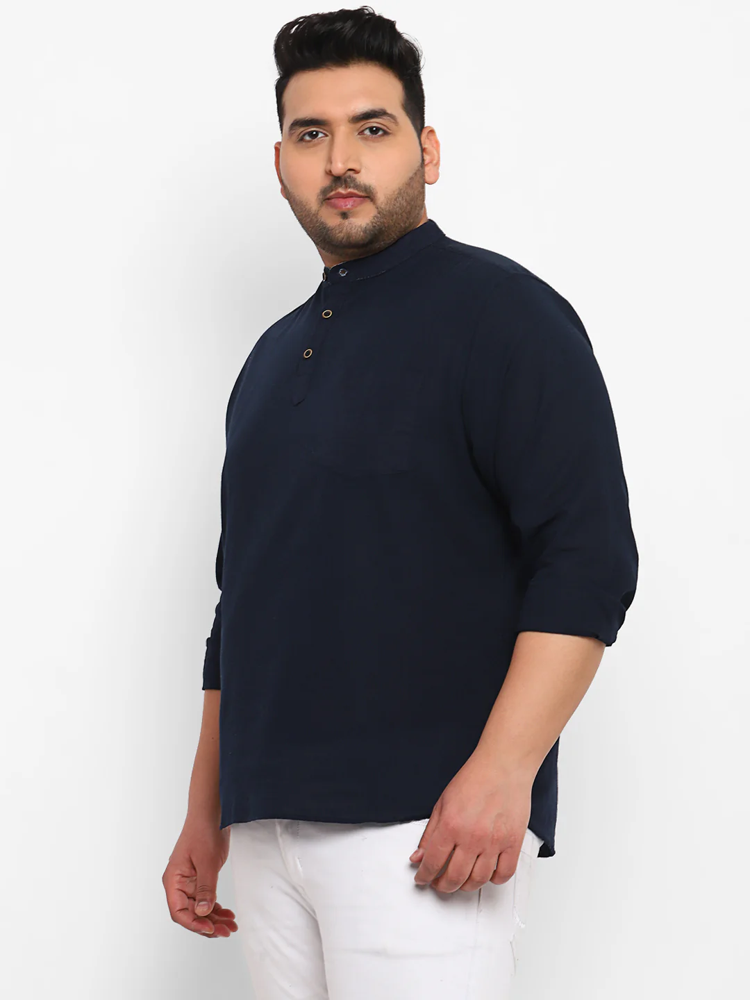 Plus Men's Navy Blue Cotton Full Sleeve Regular Fit Casual Solid Shirt - Image 2