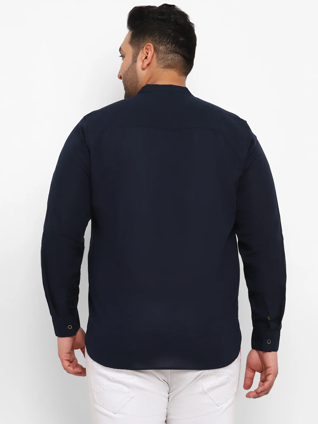 Plus Men's Navy Blue Cotton Full Sleeve Regular Fit Casual Solid Shirt - Image 3