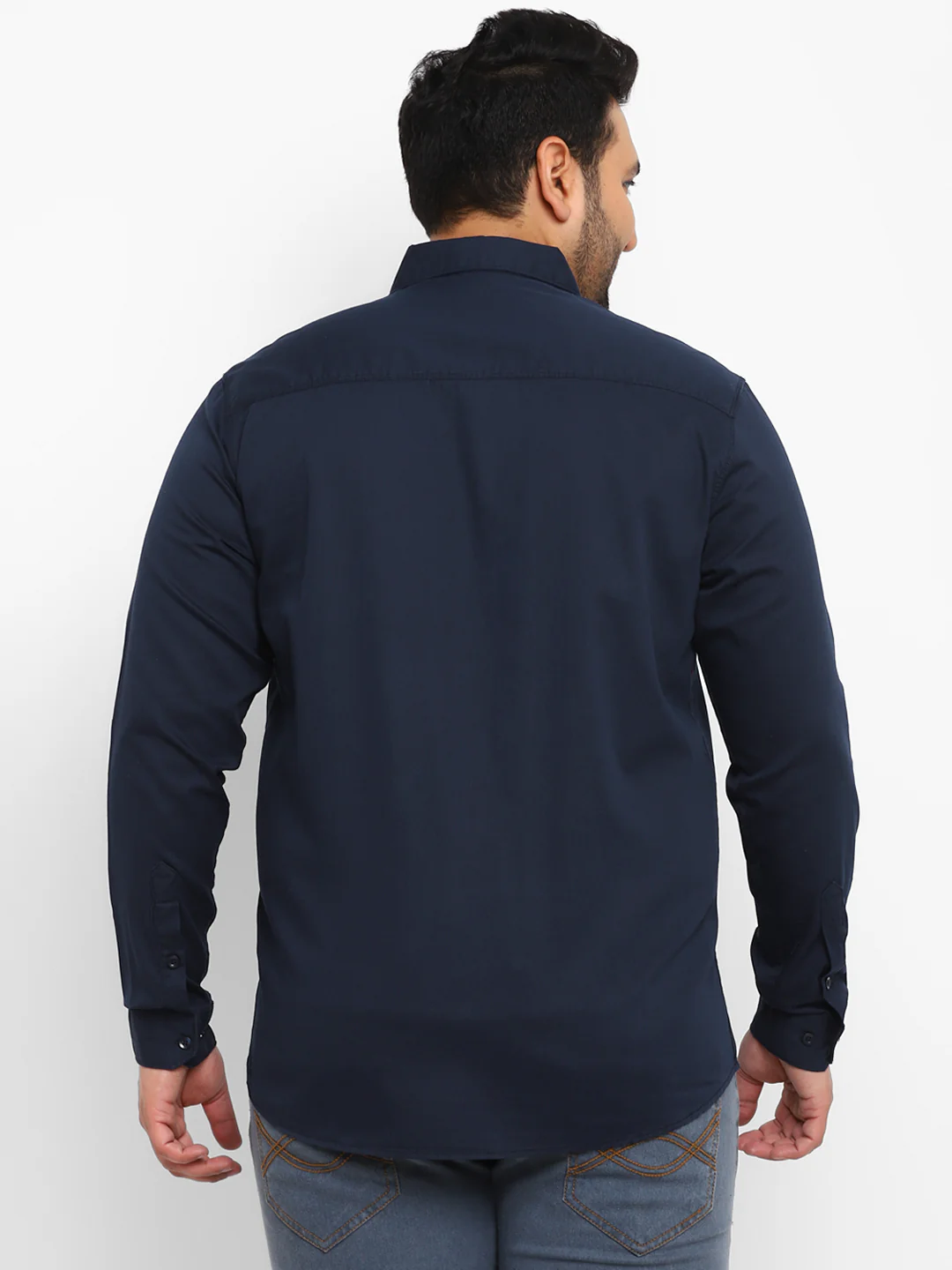 Plus Men's Navy Blue Cotton Full Sleeve Regular Fit Casual Solid Shirt - Image 3