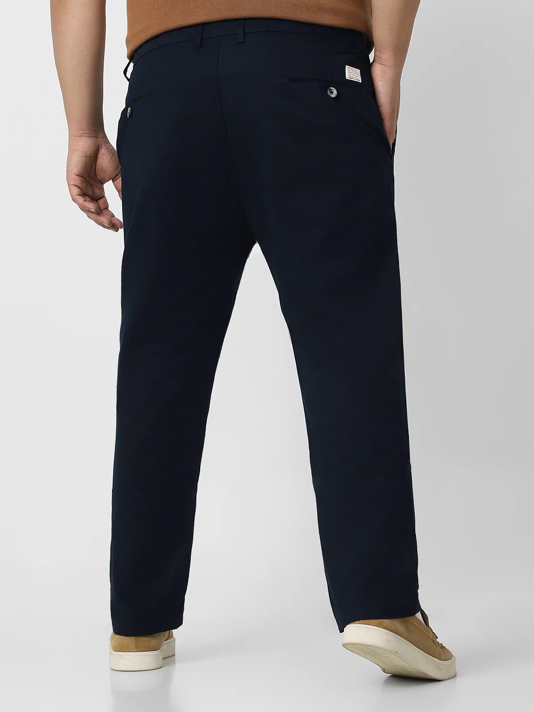 Plus Men's Navy Blue Cotton Regular Fit Casual Chino Pants Stretch - Image 4