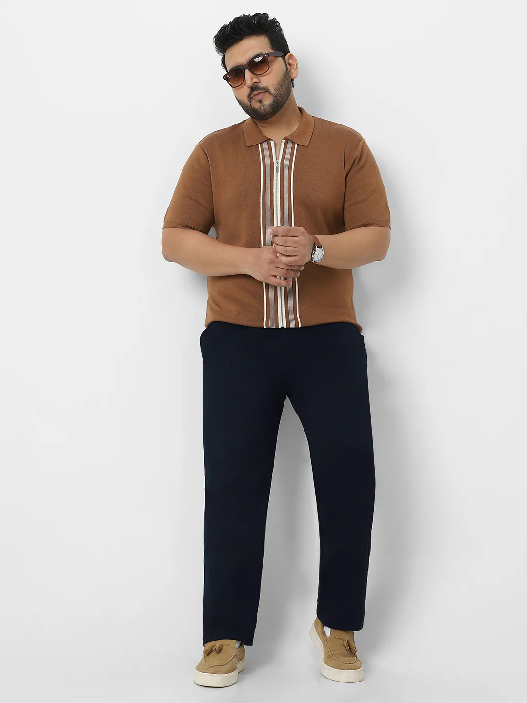 Plus Men's Navy Blue Cotton Regular Fit Casual Chino Pants Stretch - Image 5